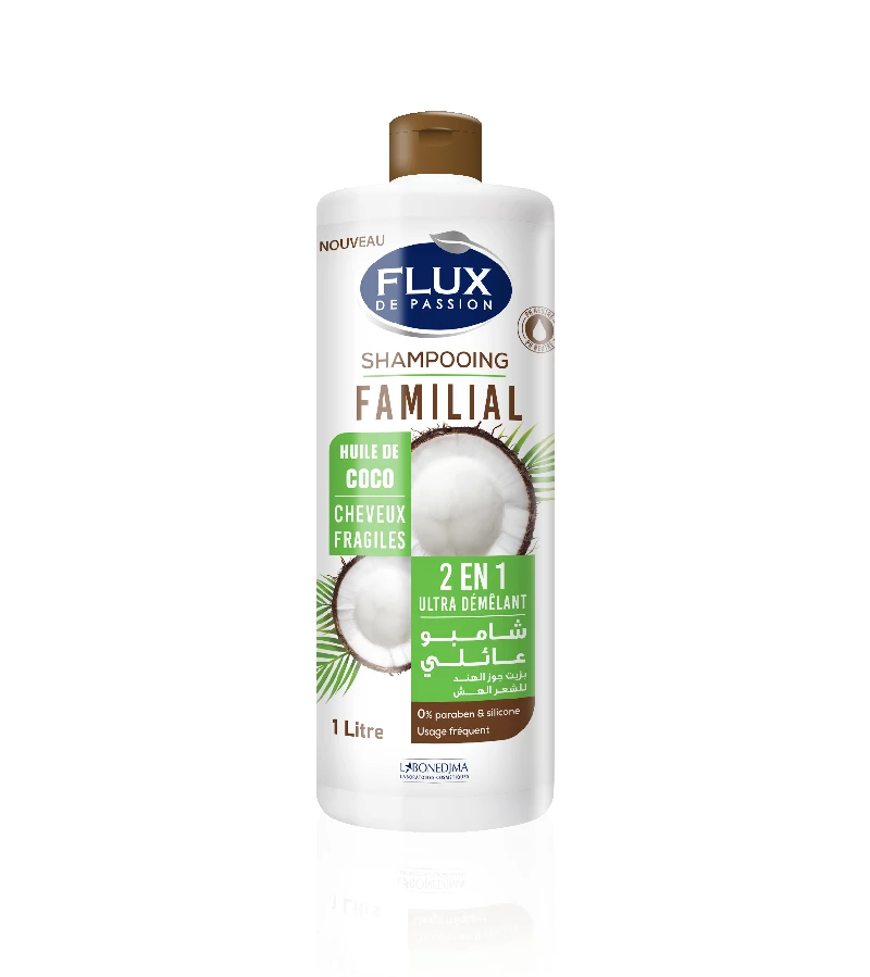 Shampooing Flux 1L Familial Huile De Coco 2En1 Cheveux Fragiles
