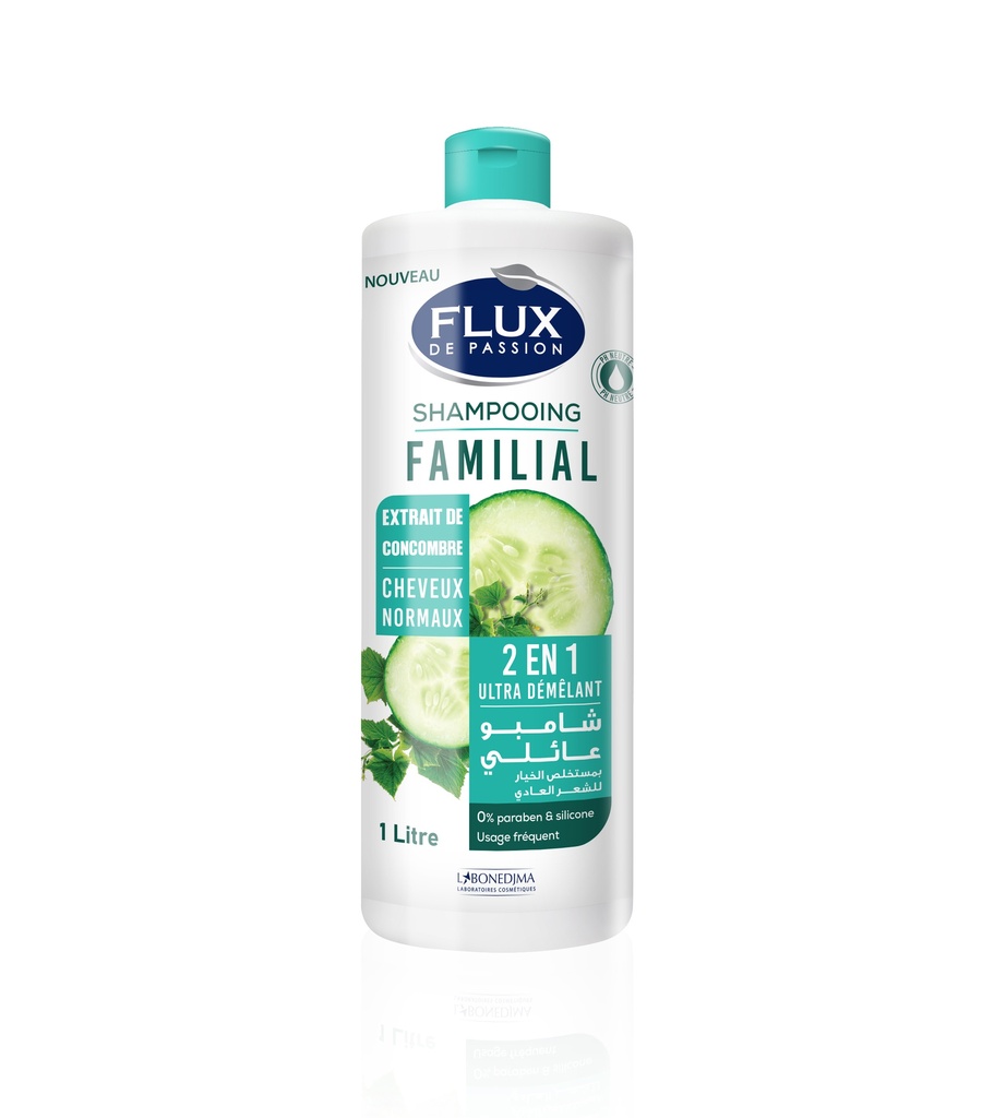Shampooing Flux 1L Familial Extrait De Concombre 2En1 Cheveux Normaux