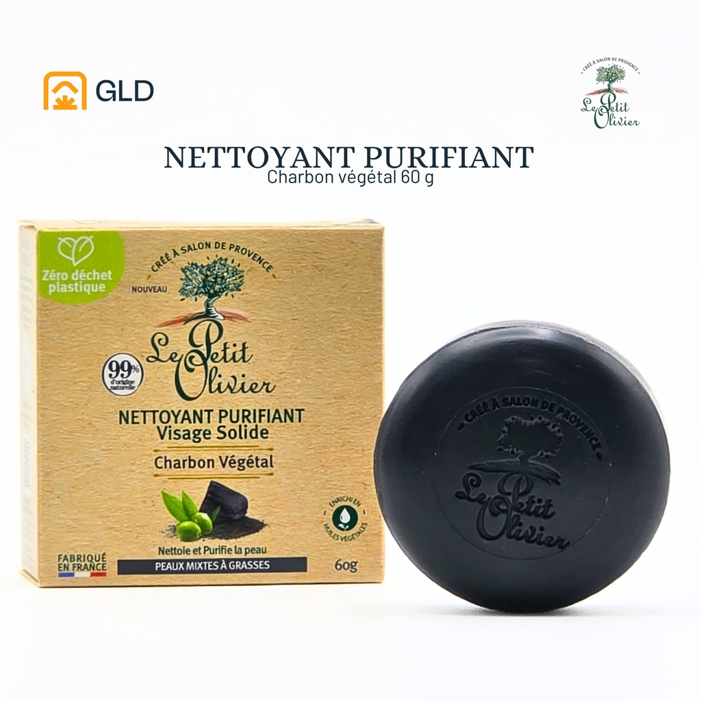 Nettoyant Purifiant visage Solide  Le Petit Olivier Charbon Vegetal 60 G